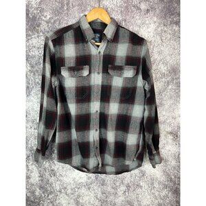 Faded Glory Red Gray Button Down Casual Flannel Shirt Mens Small 34-36